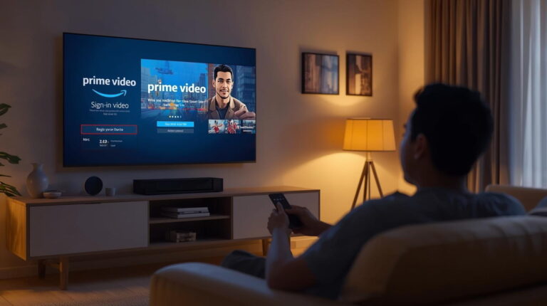 select sign in or register device option on Prime Video smart TV screen