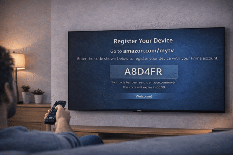 Prime Video activation code displayed on smart TV screen